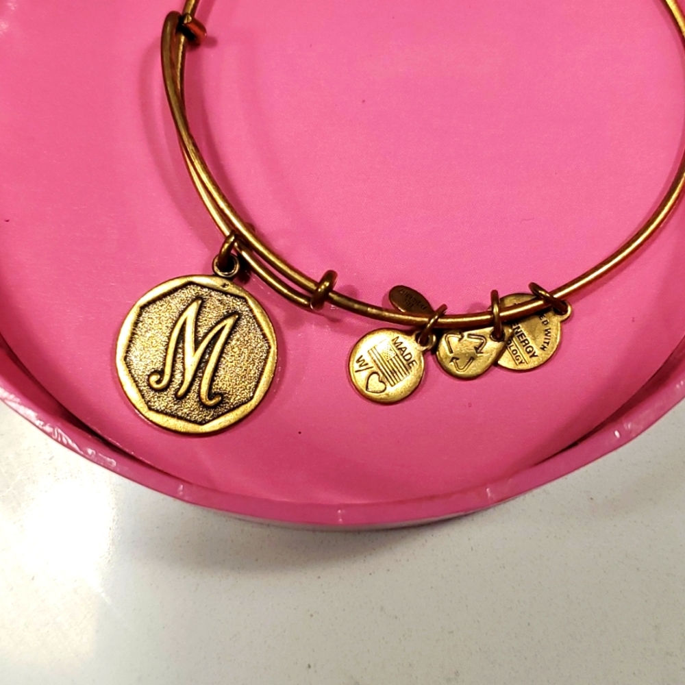 Alex and Ani M Initial Charm Bangle Bracelet Gold